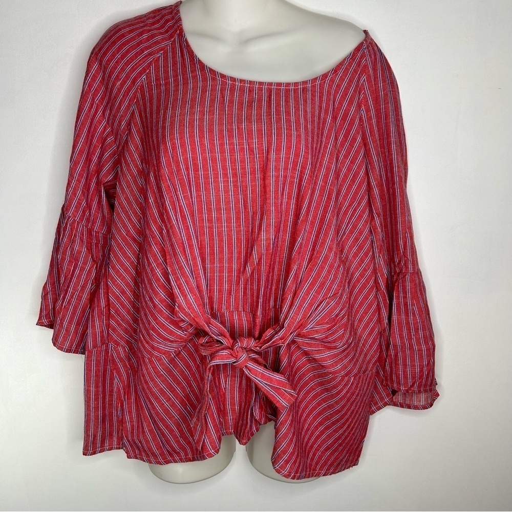 Red white and blue stripe tie front top 2X
